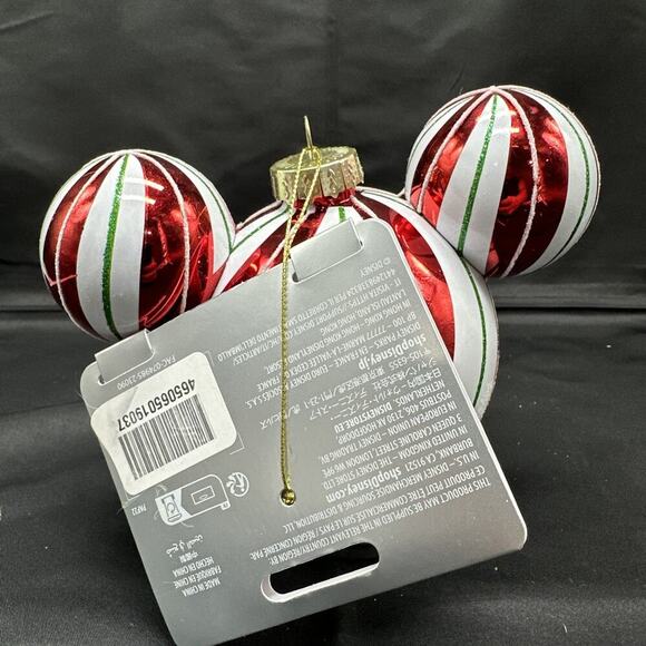 Disney Mickey Mouse Icon Glass Ball Ear Sketchbook Ornament Red Peppermint NWT - Picture 4 of 8